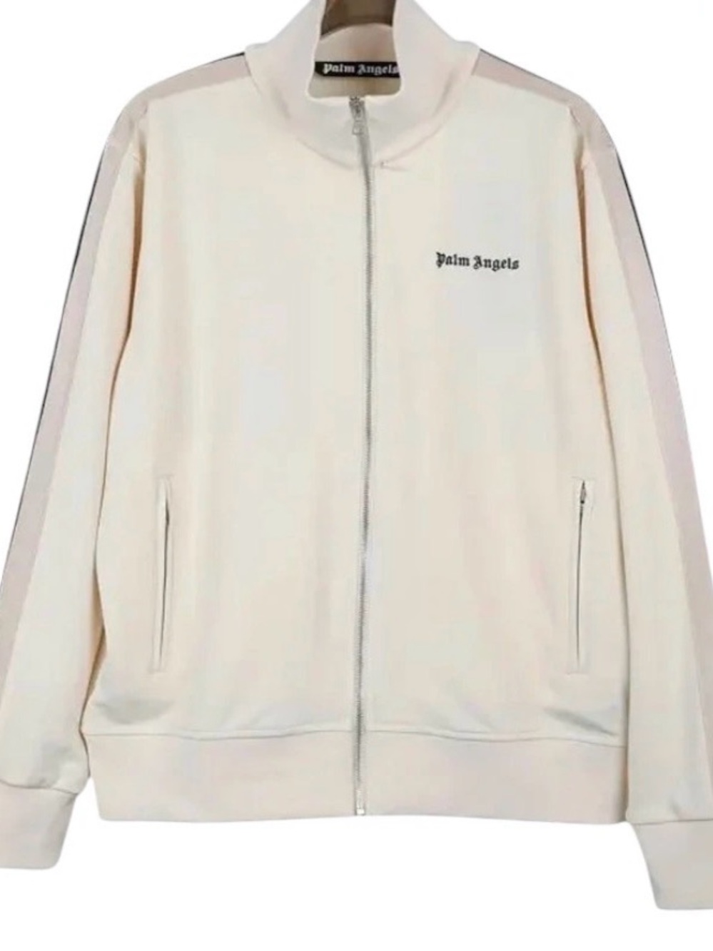 Palm Angels Cream Track Bomber Jacket with Contrast Stripes